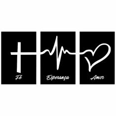 Quadros Fé Esperança Amor frases Kit 3 unidades