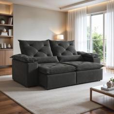 Sofá Retrátil e Reclinável 3 Lugares Suede Grécia 196cm Cinza - Kasaco