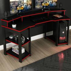 Mesa Gamer Para 2 Monitores 3 Prateleiras Preto/vermelho Me4167 - Tecno Mobili
