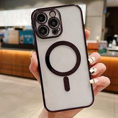 Estojo de carga magnética sem fio transparente com revestimento de luxo para iPhone 11 13 12 14 Pro XS Max X XR 8 Plus Capa de silicone macio, preta, para iPhone 14 Pro