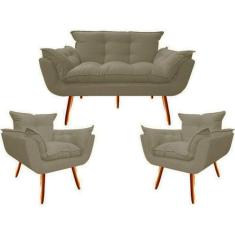Namoradeira + 2 Poltronas Decorativa Opalla Sala de Estar Consultorio Clinica Suede Capuccino - Decor Elity