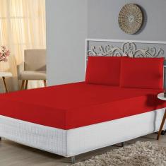 Jogo de Lençol Casal Padrão Malha 100% Algodão 3 Peças - Vermelho