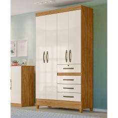 Guarda Roupa Solteiro Moval Sobral Freijó Off White 4 Portas 4 Gavetas