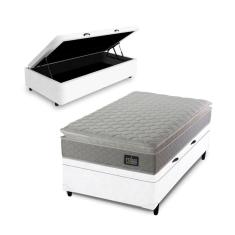 Cama Box Baú + Colchão de Solteiro Strong D45 One Face 88x188x54cm Branco - Suporta até 150kg por pessoa
