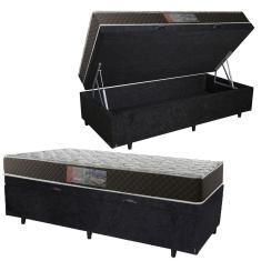 Cama Box Baú Solteiro Colchão Mola Bonnel Acolchões + Box Suede 69x88x188