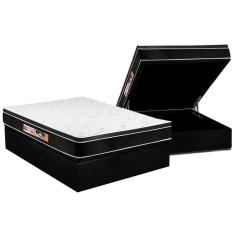 Cama Box Baú Casal: Colchão Espuma D33 Castor Black e White Air Euro Pillow + Base CRC Courano Black(138x188)
