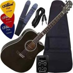 Kit Violão Folk Eletroacústico Aço Completo Gf1D Bk Giannini