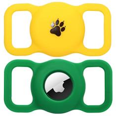 yiliuoer Airtag Suporte de coleira de cachorro, 2 pacotes de silicone Airtag para coleira de cachorro, estojo rastreador GPS para Apple Airtags, capa antiperda de etiqueta de ar, suporte de Airtag com sinos de coleira de gato