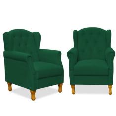 Kit 02 Poltronas Decorativas Para Sala de Estar Yara Suede Verde Musgo