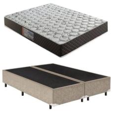 Cama Box Casal Bipartido Suede Bege + Colchão Espuma D33 138x188x21