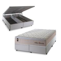 Conjunto Box Baú Branco Roma Bege 158x198x78 c/ Molas Ensacadas