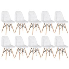 Kit - 10 X Cadeiras Estofadas Eames Eiffel Botonê - Base De Madeira Clara - Branco