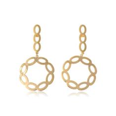 Brinco Com Fio E Círculo Com Arcos Folheado Em Ouro 18K - Floratta Joi