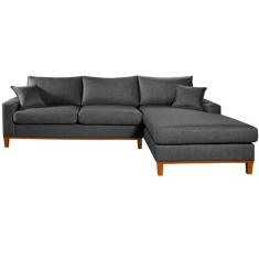 Sofa Living California 4 Lugares Chaise Revestido Linho Base Madeira -