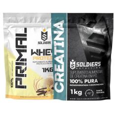 Kit: Whey Protein Primal 1Kg 100% Importado + Creatina Monohidratada 1Kg- Soldiers Nutrition-Unissex