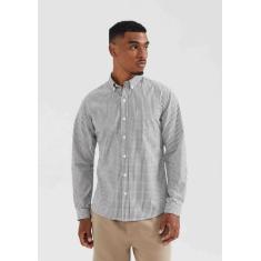 Camisa Básica Masculina Manga Longa Slim Xadrez - Hering, P, Off white