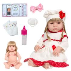 Boneca Reborn Princesa Loira Linda Vestido Vermelho Enxoval - Cegonha 