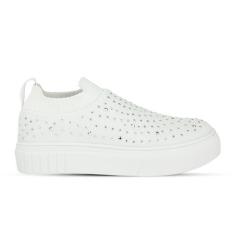 Tênis Feminino Casual  Slip On Brilho Calfi - Fácil Trend, 36, Branco