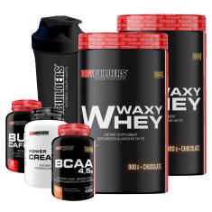 Kit 2x Whey Waxy Whey 900g + BCAA 100g + Creatina 100g + Cafeína 60 cáps + Coq - Bodybuilders-Unissex