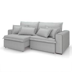Sofá 3 Lugares Retrátil e Reclinável Cannes Linho Bouclé Cinza 220 cm