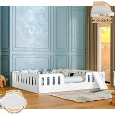 Cama Infantil Helo com Colchão D28 Casal Montessoriana Branca com Escorregador Divaloto + Luminária