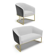 Namoradeira E Poltrona Industrial Dourado Stella Pto-linho Cinza D03 - D`rossi