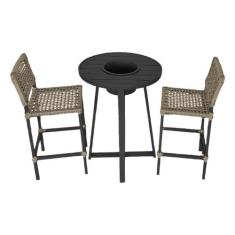 Conjunto Bistrô Champanheira Tampo Ripado e 2 Banquetas França Corda N