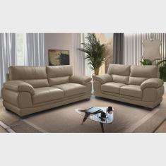 Conjunto Sofá de Couro Legítimo 3 e 2 Lugares Cama inBox Don Arturo 2,26x1,76m Bege