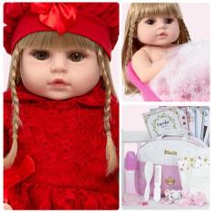 Boneca Reborn Loira Cabelo Longo Fofa Com Lindos Acessórios - Cegonha 