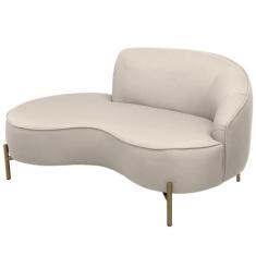 Sofá Curvo 2 Lugares 150cm Braço Esq. Thommy Pés Ouro Linho Off White 