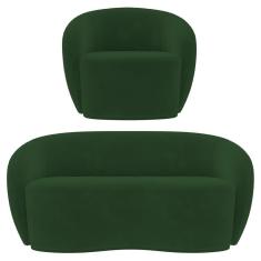 Sofá 2 Lugares Living 160cm E 1 Poltrona Giratória Garbin Z08 Veludo Verde - Mpozenato