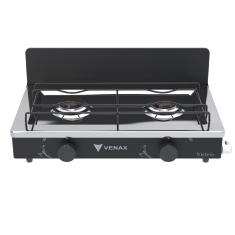 Fogao a Gas Portatil 2 Bocas Venax Flamalar Vetro Preto