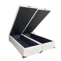 Cama Box Baú Queen Bipartido Sintético Bege Com Pistão A Gás, Imperium