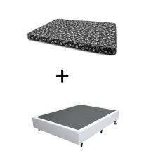 Cama Box Casal 138 Bello Box - Tecido Sintético Branco com Colchão New York Preto D28 - 100% Espuma - 14x138x188