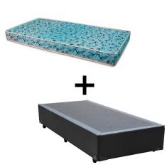 Cama Box Solteiro 88 Tecido Sintético Preto Com Colchão Natal Bello Box - 100% Espuma - D23 Azul 54x88x188