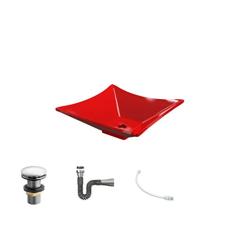 Kit Cuba L34 C/Válvula Click 1''G + Sifão Cromado + Flexível Vermelho