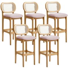 Kit 05 Banquetas Altas Para Cozinha Bancada Sala Tela Betta Fixa L02 Suede Rosê - Lyam