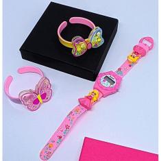 Kit Relógio Digital Led Esporte Silicone Menina + Pulseira Bracelete 3D desenho Animado Sereia Unicórnio Moda infantil