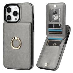 KIHUWEY Capa carteira para iPhone 15 Pro Max com suporte para cartão de crédito, anel de rotação de 360° de couro PU fecho magnético suporte capa protetora resistente para mulheres e homens 16,7