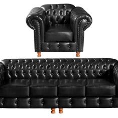Conjunto De Sofá 4 Lugares E 1 Poltrona Chesterfield Luís XV Preto