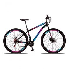 Bicicleta Aro 29 Freio A Disco Traseiro Shimano Aço 21 Velocidades Azul E Rosa