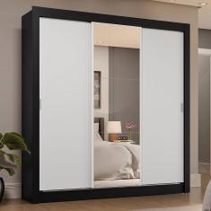 Guarda-roupa Casal 3 Portas Correr 4 Gavetas Preto/Branco