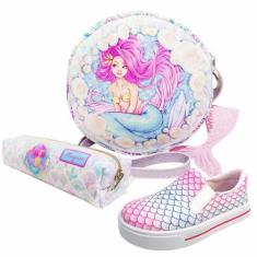 Kit Infantil Bolsa, Tênis e Estojo Sereia e Conchas, Magicc Kids, 20