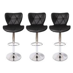 Kit 3 Banquetas Estofadas c/encosto p/Cozinha Gir. Preta