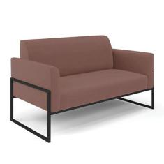 Sofá Namoradeira Base Industrial Alta Preto Marisa Veludo Rosê D03 - D
