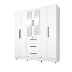 Guarda Roupas Casal Com Espelho 6 Portas 3 Gavetas Com Pés Tokio Branco Branco