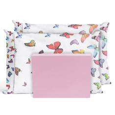 Jogo De Lençol Casal Padrão 3 Peças 200 Fios Borboletas Rosa