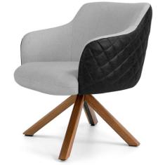 Poltrona Base Giratória de Madeira Jade D02 Linho Cinza D-315 Tressê M