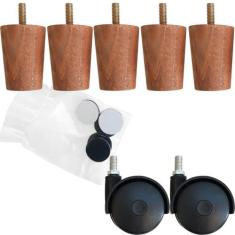 Conjunto Cama Box Casal 5 Pés Madeira Cor Mel E 2 Rodízios - Zanline