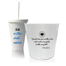 Kit Balde de Pipoca e Copo Personalizados - Extraordinário